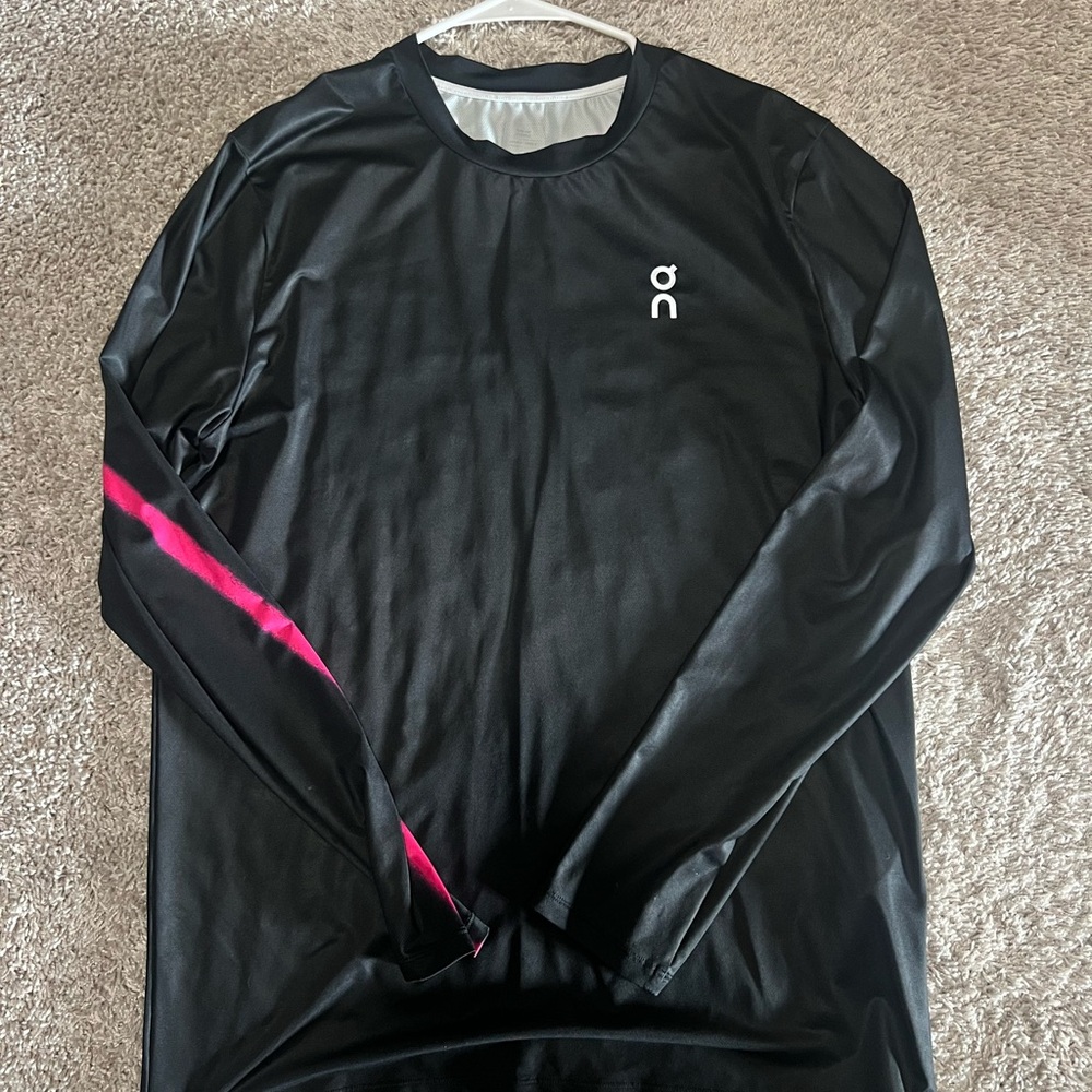 On Running Black Long Sleeve Tee with Pink Accent